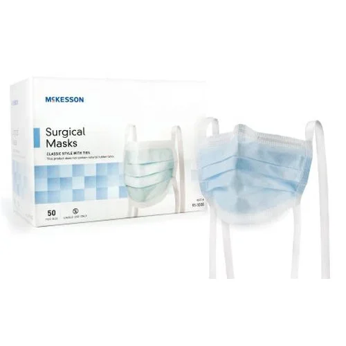 Mckesson Surgical Mask Pleated Tie Closure One Size Fits Most Blue