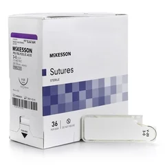 McKesson Suture with Needle Absorbable Uncoated Undyed Suture Braided Polyglycolic Acid Suture Size 3 – 0 30 Inch Suture 1-Needle 26 mm Length 1/2 Circle Taper Point Needle, 1/BX