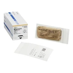 McKesson Suture with Needle Absorbable Uncoated Undyed Suture Chromic Gut Size 4 – 0 30 Inch Suture 1-Needle 19 mm Length 3/8 Circle Reverse Cutting Needle, 1/BX