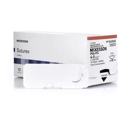 McKesson Suture with Needle Absorbable Uncoated Undyed Suture Monofilament Polyglycolic Acid / PCL Size 4 – 0 18 Inch Suture 1-Needle 19 mm Length 3/8 Circle Reverse Cutting Needle, 1/BX