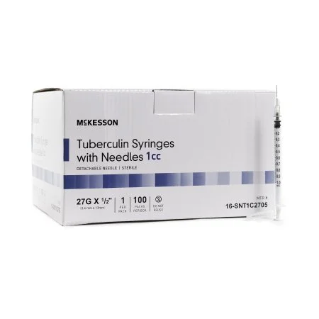 McKesson Syringe with Hypodermic Needle 1 mL 27 Gauge 1/2 Inch Detachable Needle NonSafety