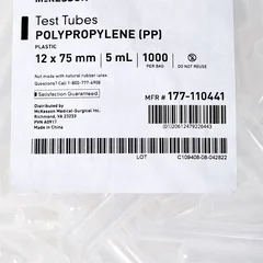 McKesson Test Tube Round Bottom Plain 12 X 75 mm 5 mL Without Color Coding Without Closure Polypropylene Tube, 1000/BG - Image 3
