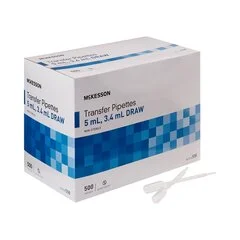McKesson Transfer Pipette 5 mL 0.5 to 1 mL Graduation Increments NonSterile, 10 EA/CS