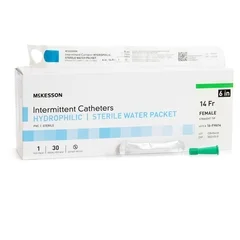 McKesson Urethral Catheter Straight Tip Hydrophilic Coated PVC 14 Fr. 6 Inch, 30/BX