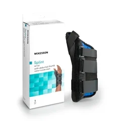 McKesson Wrist Brace with Abducted Thumb Aluminum / Foam / Lycra / Plastic Right Hand Black x-Small, 1/EA