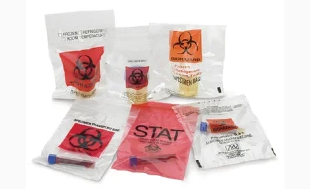 Medegen Medical Products LLC Specimen Transport Bag with Document Pouch 8 X 10 Inch Low Density Polyethylene Biohazard Symbol / Storage Instructions Zip Closure NonSterile – 4915