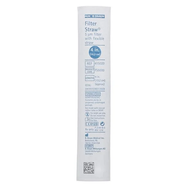 Medication Transfer Straw Filter Straw 5 micron filter with 4 in. flexible straw for fluid aspiration from glass ampules 100/Ca