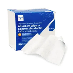 Medline Absorbent Wipers+ Dry Wipes, 12 x 13, 90/Bag