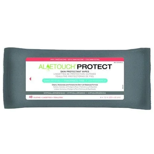 Medline Aloetoch Protect Dimethicone Skin Protectant Wipes: 8″ x 12″, Case of 24 Packs, 24 Wipes per Pack White