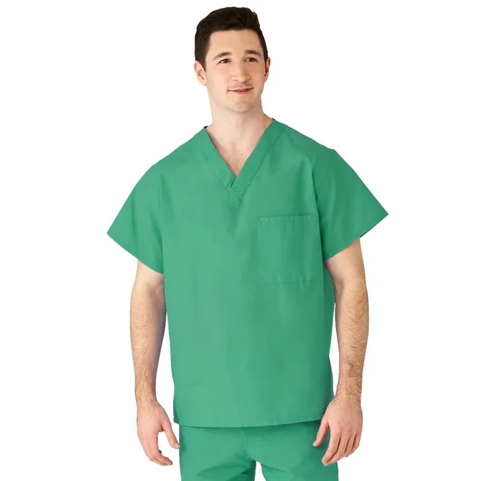 Medline AngelStat Unisex Reversible V-Neck Scrub Top with 2 Pockets With Angelica Color-Coding – Jade