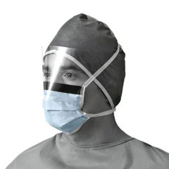 Medline ASTM Level 1 Anti-Fog Surgical Mask with Eye Shield with Ties, 25 EA/BX