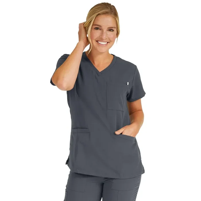 Medline Berkeley ave Women’s Stretch Fabric Tunic Scrub Top with 3 Pockets – Charcoal