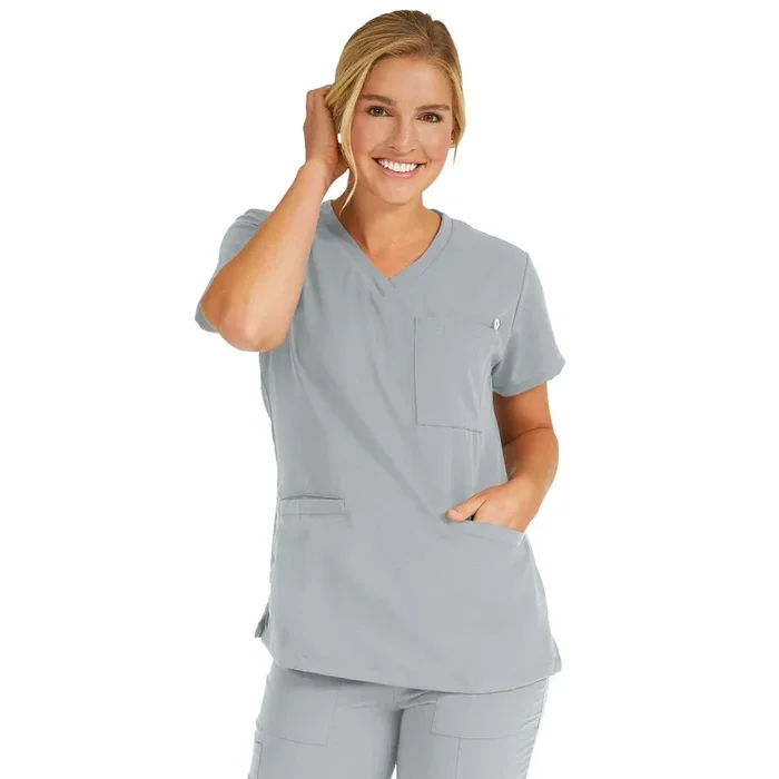Medline Berkeley ave Women’s Stretch Fabric Tunic Scrub Top with 3 Pockets – Gray