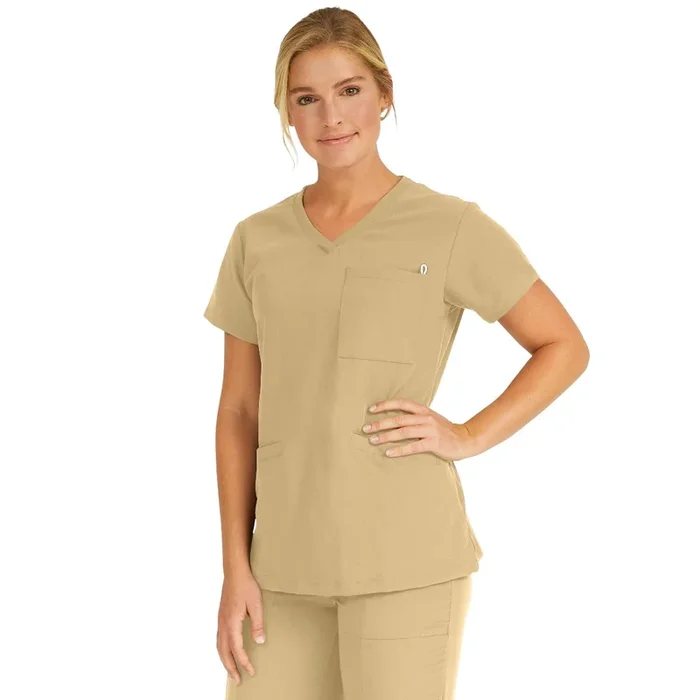 Medline Berkeley ave Women’s Stretch Fabric Tunic Scrub Top with 3 Pockets – Khaki