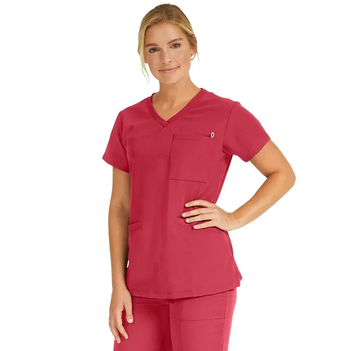 Medline Berkeley ave Women’s Stretch Fabric Tunic Scrub Top with 3 Pockets – Red