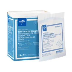 Medline Bulkee II Super Fluff Sponges, 4 x 4 in 2-Packs, 50 EA/BX