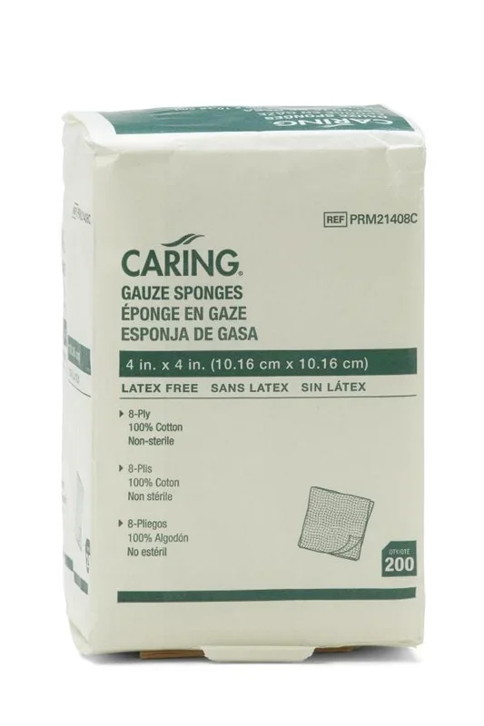 Medline Caring Woven Non-Sterile Gauze Sponges: 4″ x 4″, 8 ply, 4000 Count