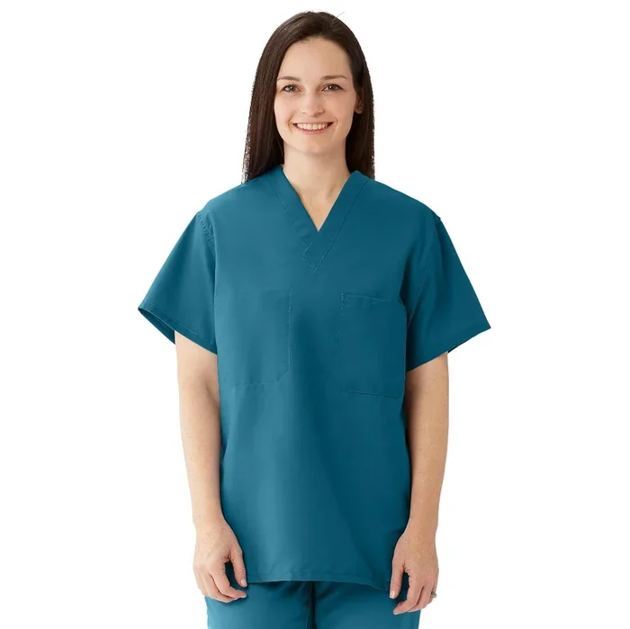 Medline Comfortease Unisex Two Pocket Reversible Scrub Top With Medline – Caribbean Blue