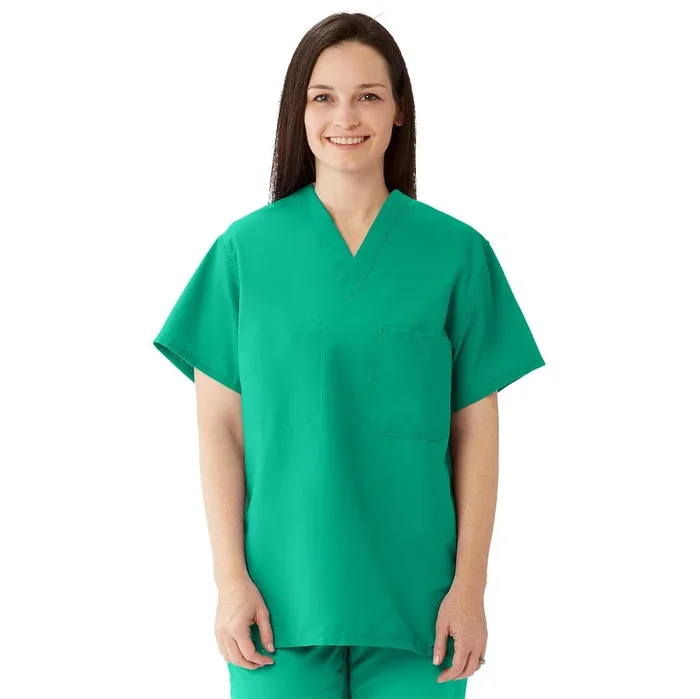 Medline Comfortease V Neck Unisex Two Pocket Reversible Scrub Top With Medline – Jade