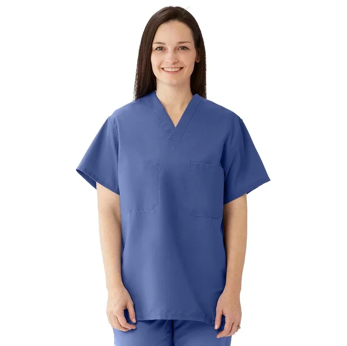 Medline Comfortease V Neck Unisex Two Pocket Reversible Scrub Top With Medline – Mariner Blue
