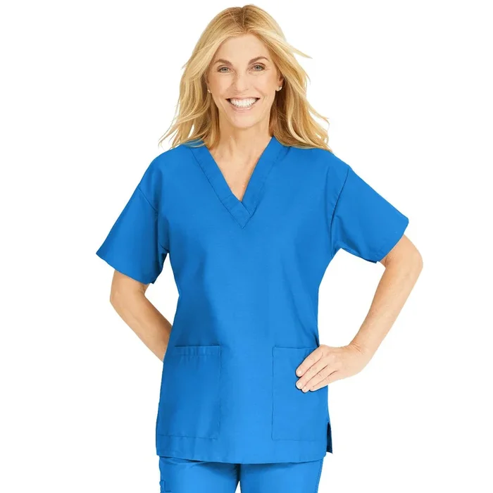 Medline ComfortEase Women’s V-Neck Tunic Scrub Top with 2 Pockets – Royal Blue