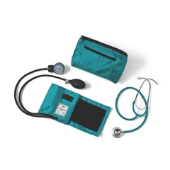 Medline Dual-Head Stethoscope and Handheld Aneroid Sphygmomanometer Combination Kit, Adult, Teal, 1/EA