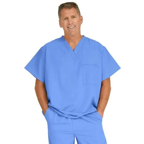 Medline Fifth Ave Unisex Stretch Fabric V-Neck Scrub Top with One Pocket – Ceil Blue