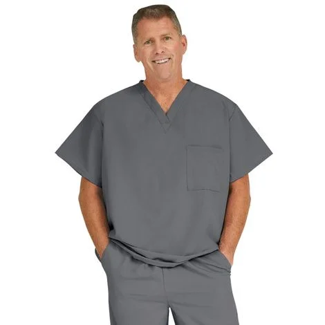 Medline Fifth Ave Unisex Stretch Fabric V-Neck Scrub Top with One Pocket – Charcoal