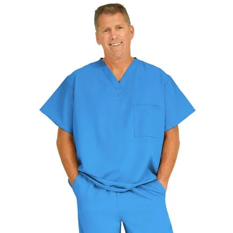 Medline Fifth Ave Unisex Stretch Fabric V-Neck Scrub Top with One Pocket – Royal Blue
