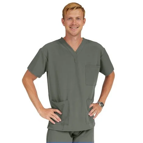 Medline Madison Ave Unisex Stretch Fabric Scrub Top with 3 Pockets – Olive