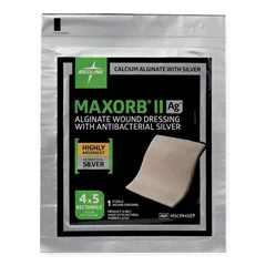 Medline Maxorb II Silver Alginate Wound Dressing, 4 x 4.75, in Educational Packaging, 1/EA