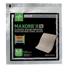 Medline Maxorb II Silver Alginate Wound Dressing, 6 x 6, in Educational Packaging, 5 EA/BX