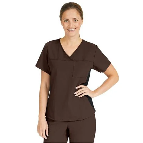 Medline Michigan Ave Womens Yoga Style Stretch Scrub Top – Chocolate