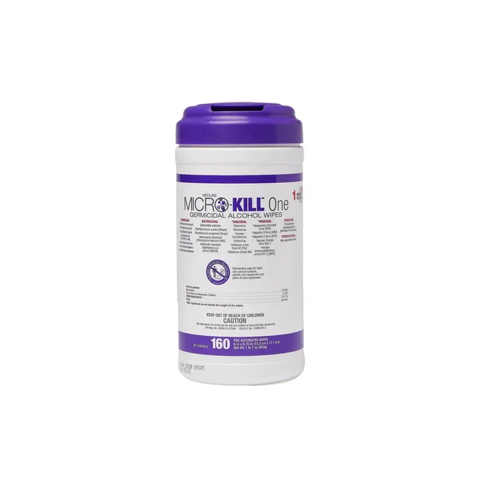 Medline Micro-Kill One Germicidal Alcohol Wipes, Reclosable Canister – 160 Count