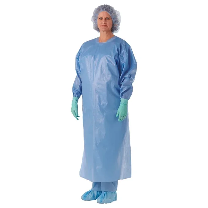 Medline Open Back Coated Polypropylene Over-the-Head Isolation Gowns with Open Back and Thumb Loops -Blue