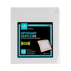 Medline Optifoam Gentle EX Bordered Foam Dressing, 3 x 3, in Educational Packaging, 1/EA