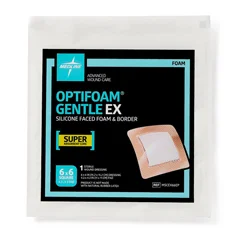 Medline Optifoam Gentle EX Bordered Foam Dressing, 6 x 6, in Educational Packaging, 1/EA