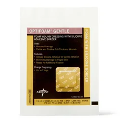 Medline Optifoam Gentle Foam Wound Dressing with Silicone Adhesive Border, 3 x 3, in Educational Packaging, 1/EA