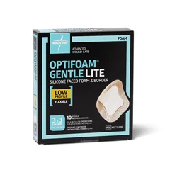 Medline Optifoam Gentle Lite Foam Dressing, 3 x 3 with Border, 10 EA/BX