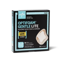 Medline Optifoam Gentle Lite Foam Dressing, 4 x 4 with Border, 10 EA/BX