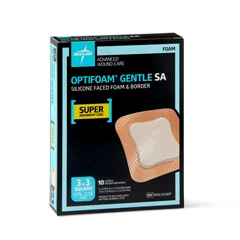 Medline Optifoam Gentle Silicone-Faced Foam Dressing, 3 x 3, in Educational Packaging, 10 EA/BX