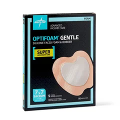 Medline Optifoam Gentle Silicone-Faced Foam Dressing in Educational Packaging, Sacrum, 7 x 7, 40 EA/CS