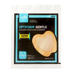 Medline Optifoam Gentle Silicone-Faced Foam Dressing, Sacrum7 x 7, in Educational Packaging, 1/EA