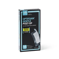 Medline Optifoam Gentle Silicone-Faced Postop Foam Dressing, 4 x 8, 10 EA/BX