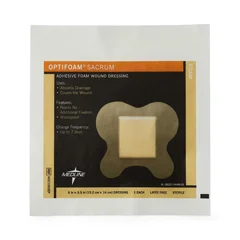 Medline Optifoam Sacrum Adhesive Foam Wound Dressing, 6.1 x 5.5, in Educational Packaging, 1/EA