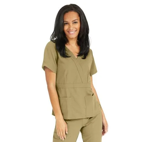 Medline Park Ave Womens Stretch Fabric Mock Wrap Scrub Top – Khaki