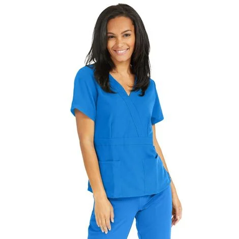 Medline Park Ave Womens Stretch Fabric Mock Wrap Scrub Top – Royal Blue