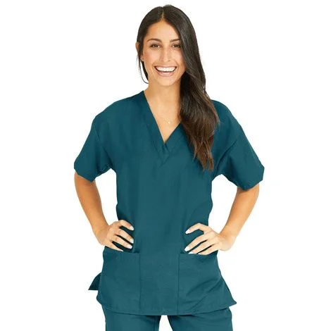Medline PerforMAX Ladies V-Neck Tunic Scrub Tops – Caribbean Blue