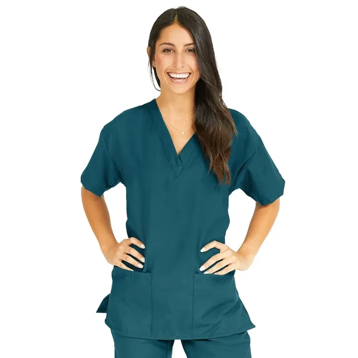 Medline PerforMAX Women’s V-Neck Tunic Scrub Top with 2 Pockets Caribbean Blue
