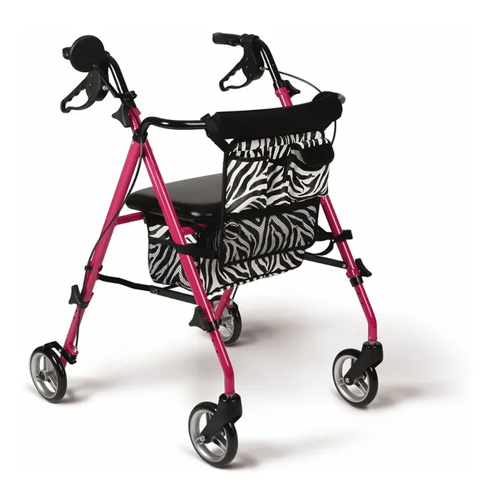 Medline Posh Pink Premium Lightweight Foldable Aluminum Rollator Walker